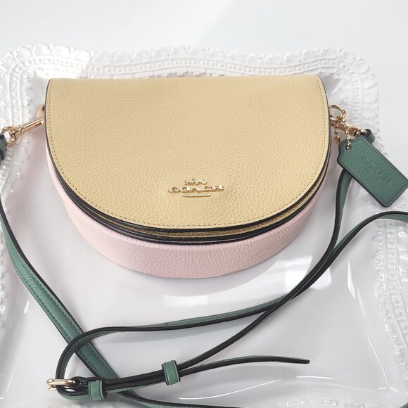 Coach Colorblock ELLEN Bag Small Leather Purse Pink Yellow Green Strap C2857 - Picture 1 of 16